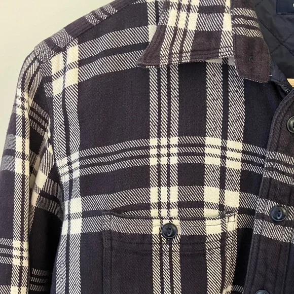 GANT Campus Flannel Over-Shirt w/ Quilted Lining Navy and White Plaid Men’s M - Picture 3 of 10